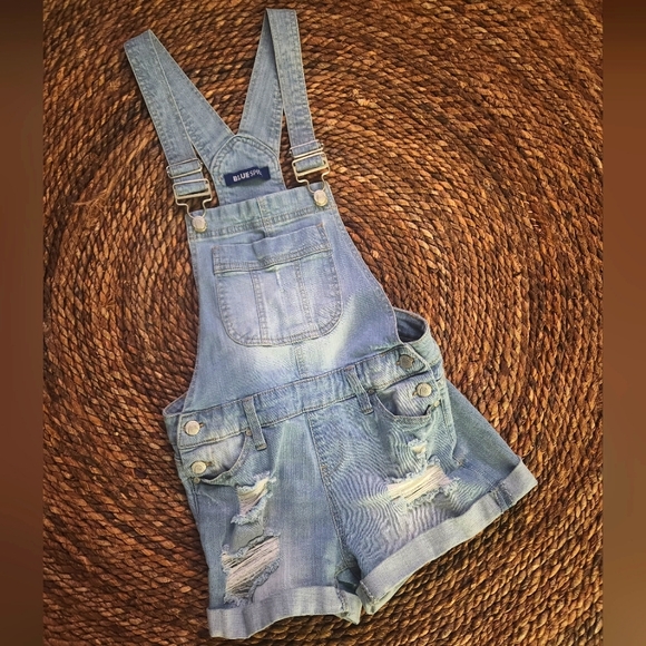 Blue Spice Distressed Denim Overalls Size 1 - Picture 1 of 6